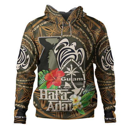 Guam Hoodie Hafa Adai Seal Flower Tropical Retro Style-Myprintsy