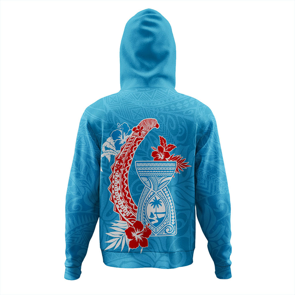Guam Hoodie Hook With Latte Stone Hibiscus Tropical Blue-Myprintsy