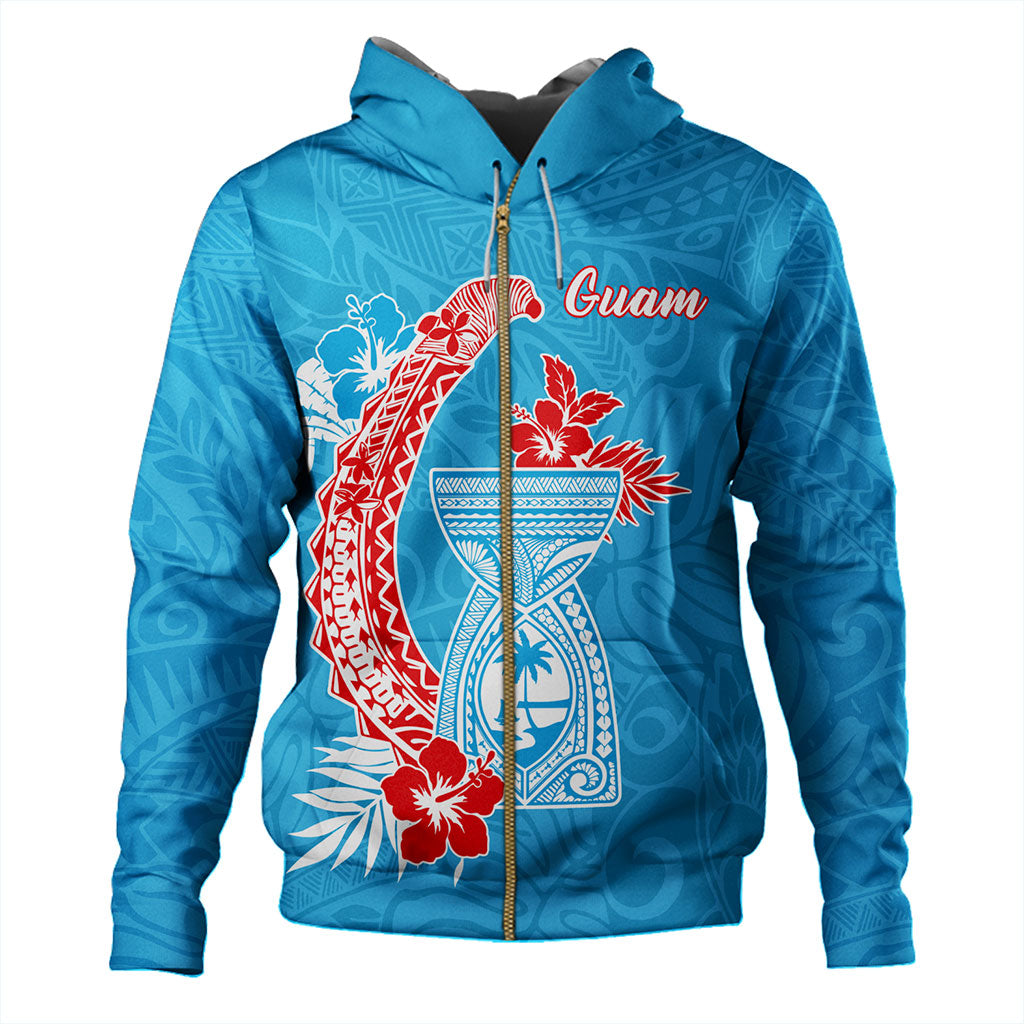 Guam Hoodie Hook With Latte Stone Hibiscus Tropical Blue-Myprintsy