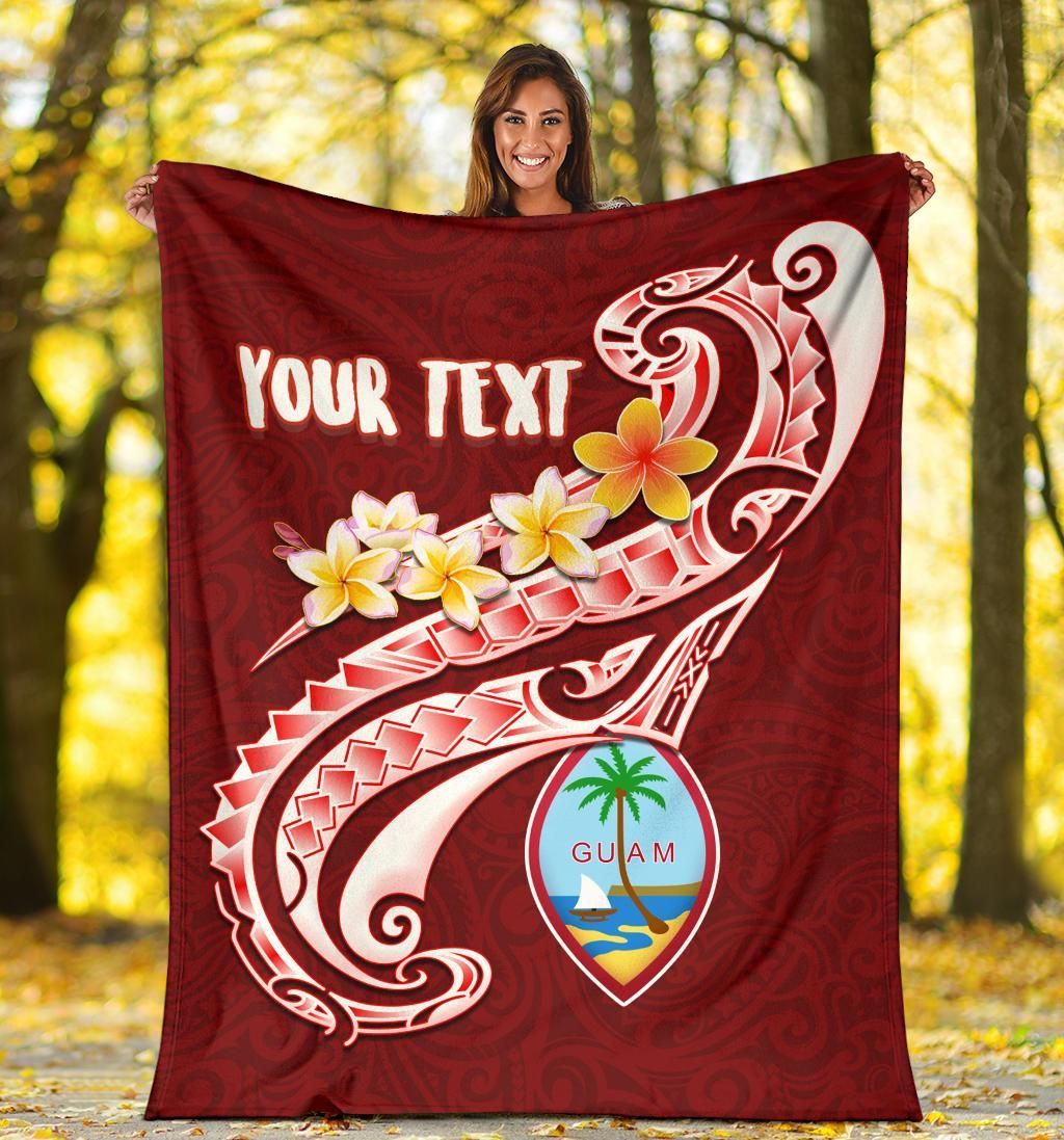 Guam Personalised Premium Blanket - Guam Seal Polynesian Patterns Plumeria (Red)-Myprintsy