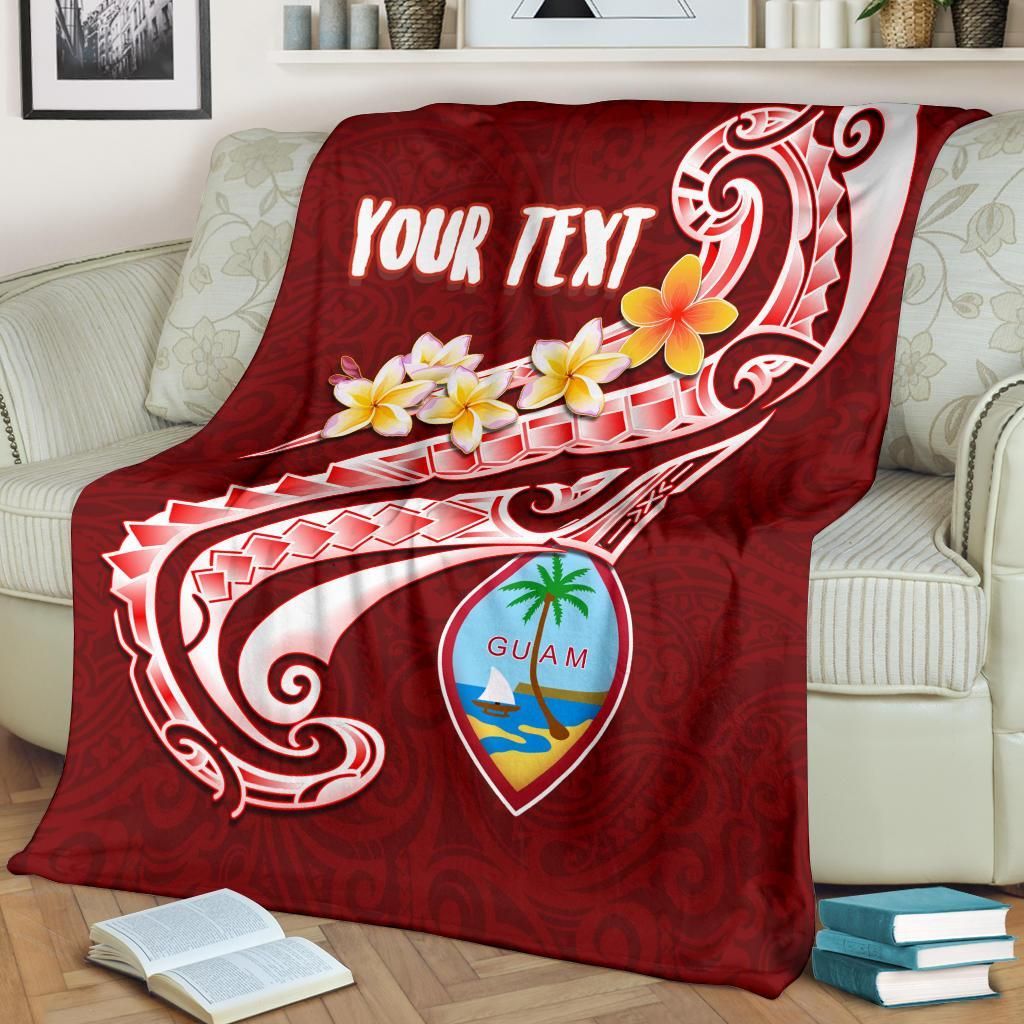 Guam Personalised Premium Blanket - Guam Seal Polynesian Patterns Plumeria (Red)-Myprintsy