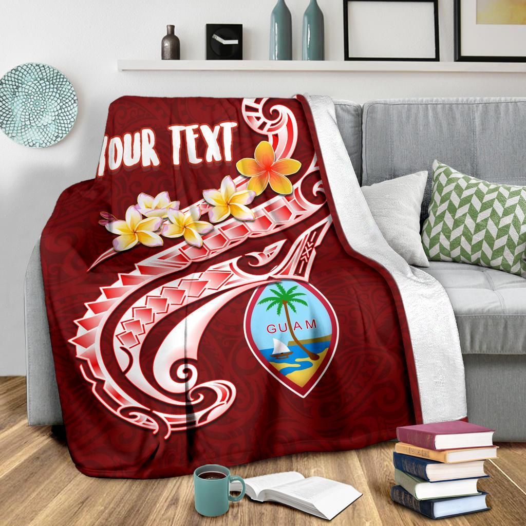 Guam Personalised Premium Blanket - Guam Seal Polynesian Patterns Plumeria (Red)-Myprintsy
