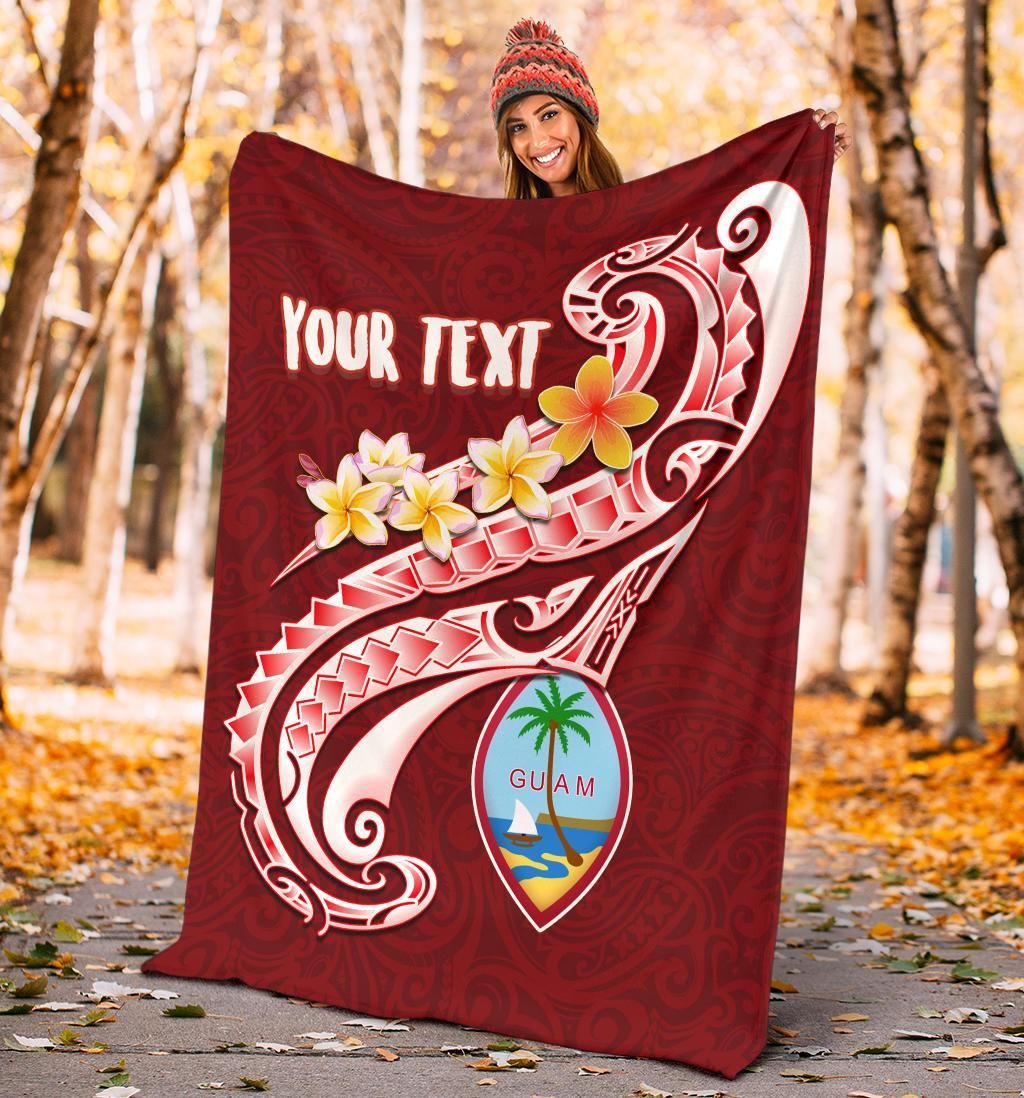 Guam Personalised Premium Blanket - Guam Seal Polynesian Patterns Plumeria (Red)-Myprintsy
