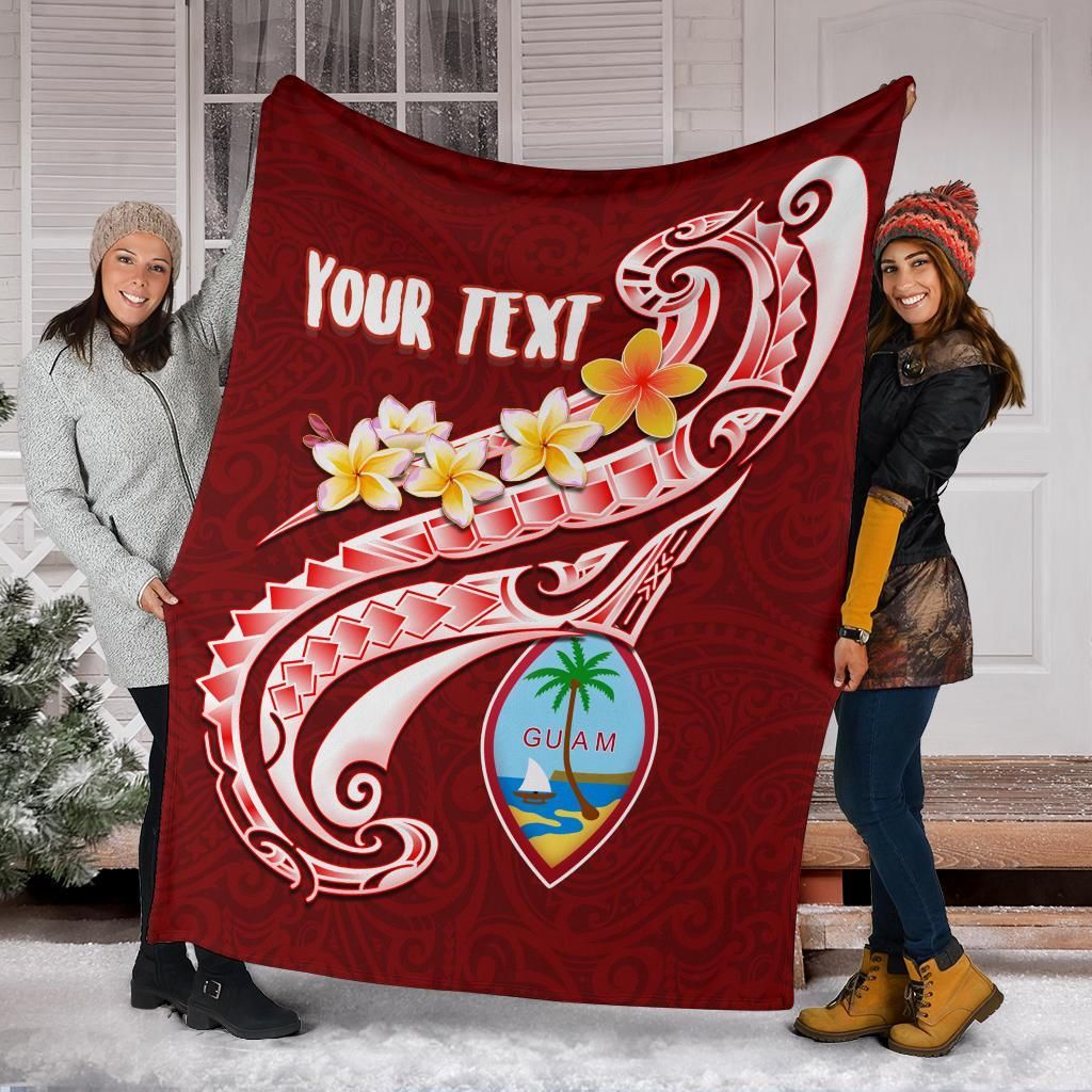 Guam Personalised Premium Blanket - Guam Seal Polynesian Patterns Plumeria (Red)-Myprintsy