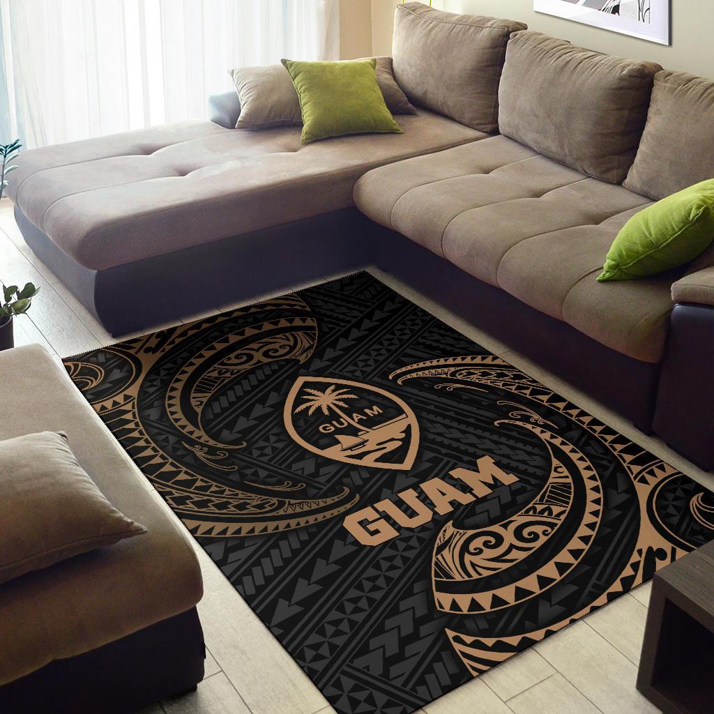 Guam Polynesian Area Rug - Gold Tribal Wave-Myprintsy