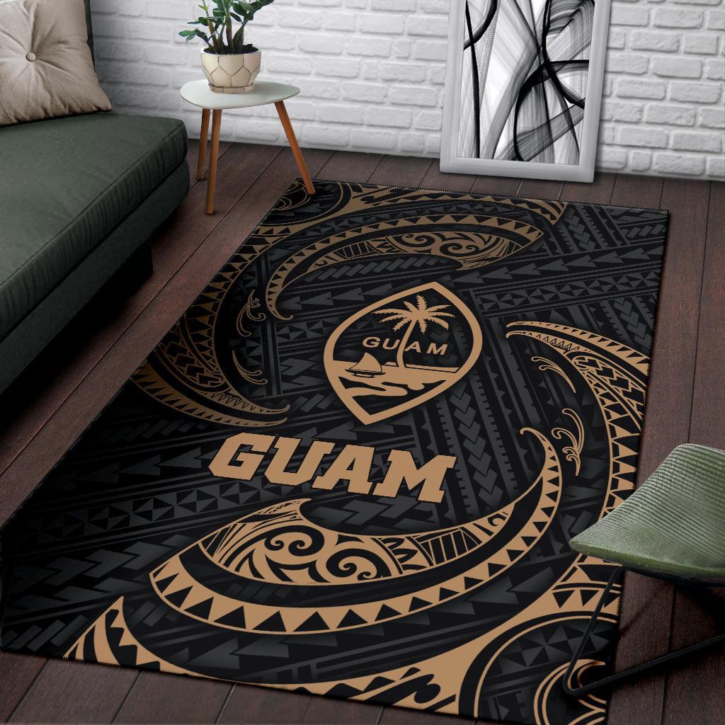 Guam Polynesian Area Rug - Gold Tribal Wave-Myprintsy