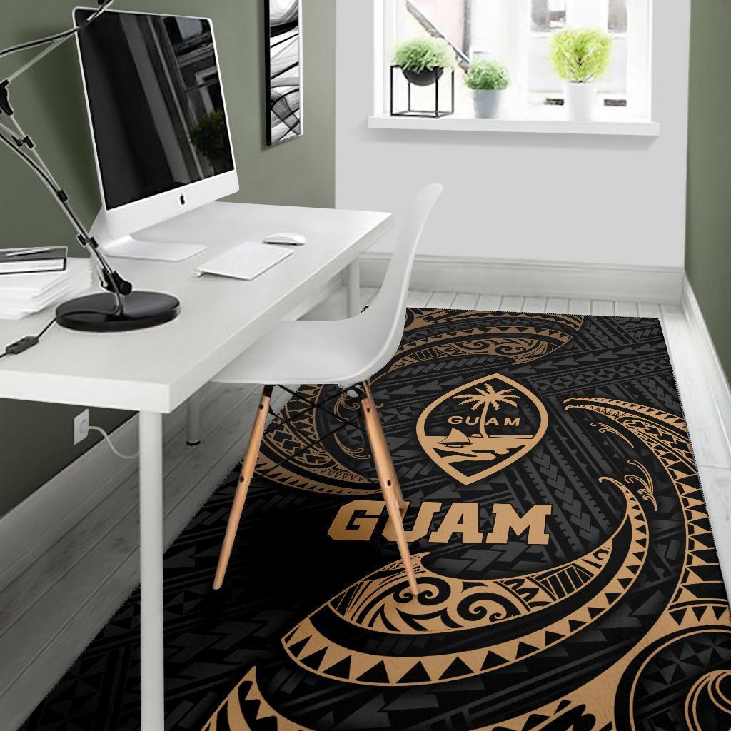 Guam Polynesian Area Rug - Gold Tribal Wave-Myprintsy