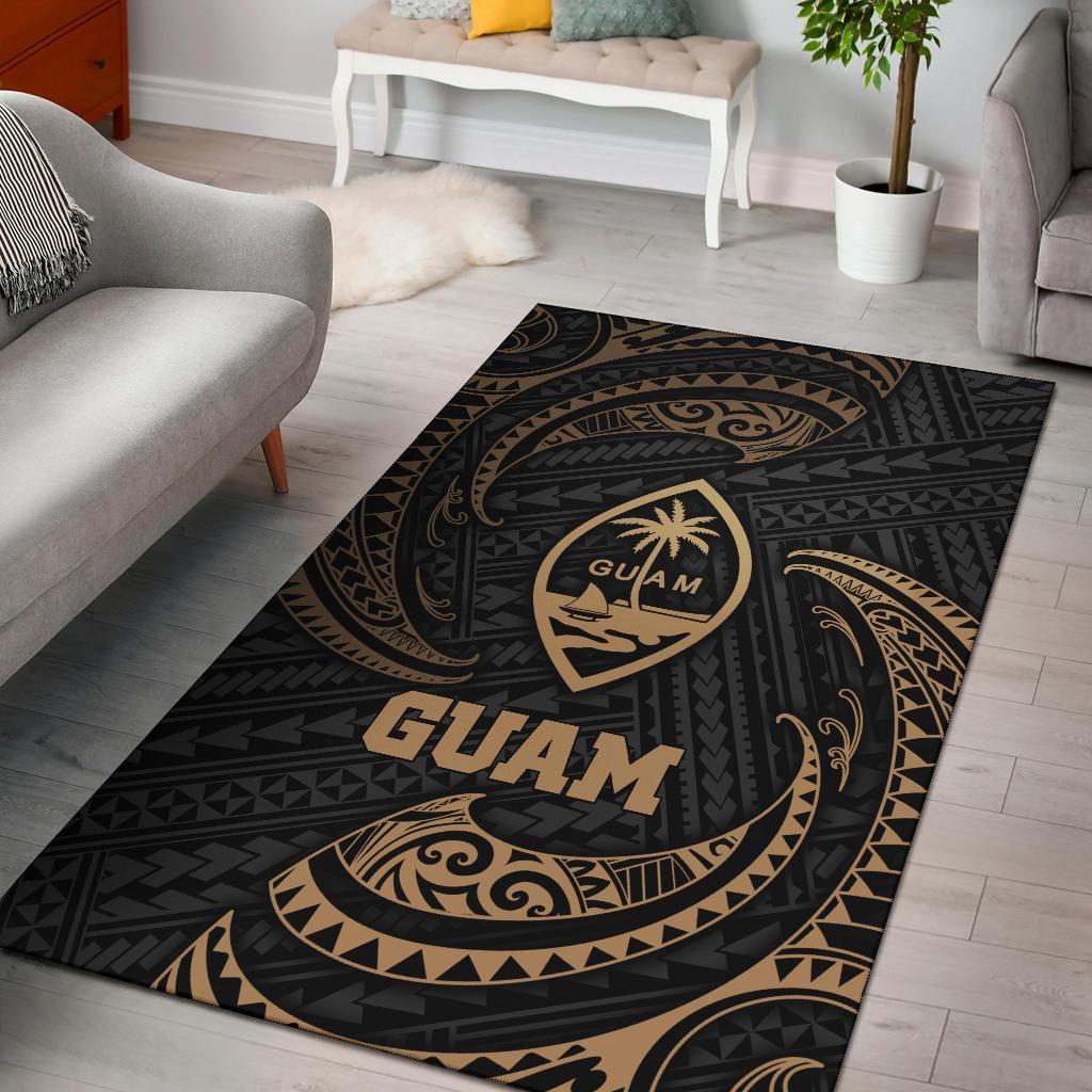 Guam Polynesian Area Rug - Gold Tribal Wave-Myprintsy