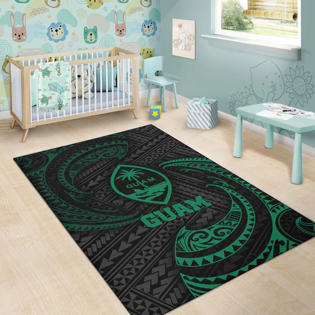 Guam Polynesian Area Rug - Green Tribal Wave-Myprintsy