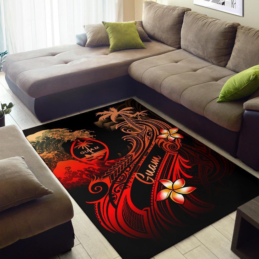 Guam Polynesian Area Rug - Plumeria Flowers And Waves-Myprintsy