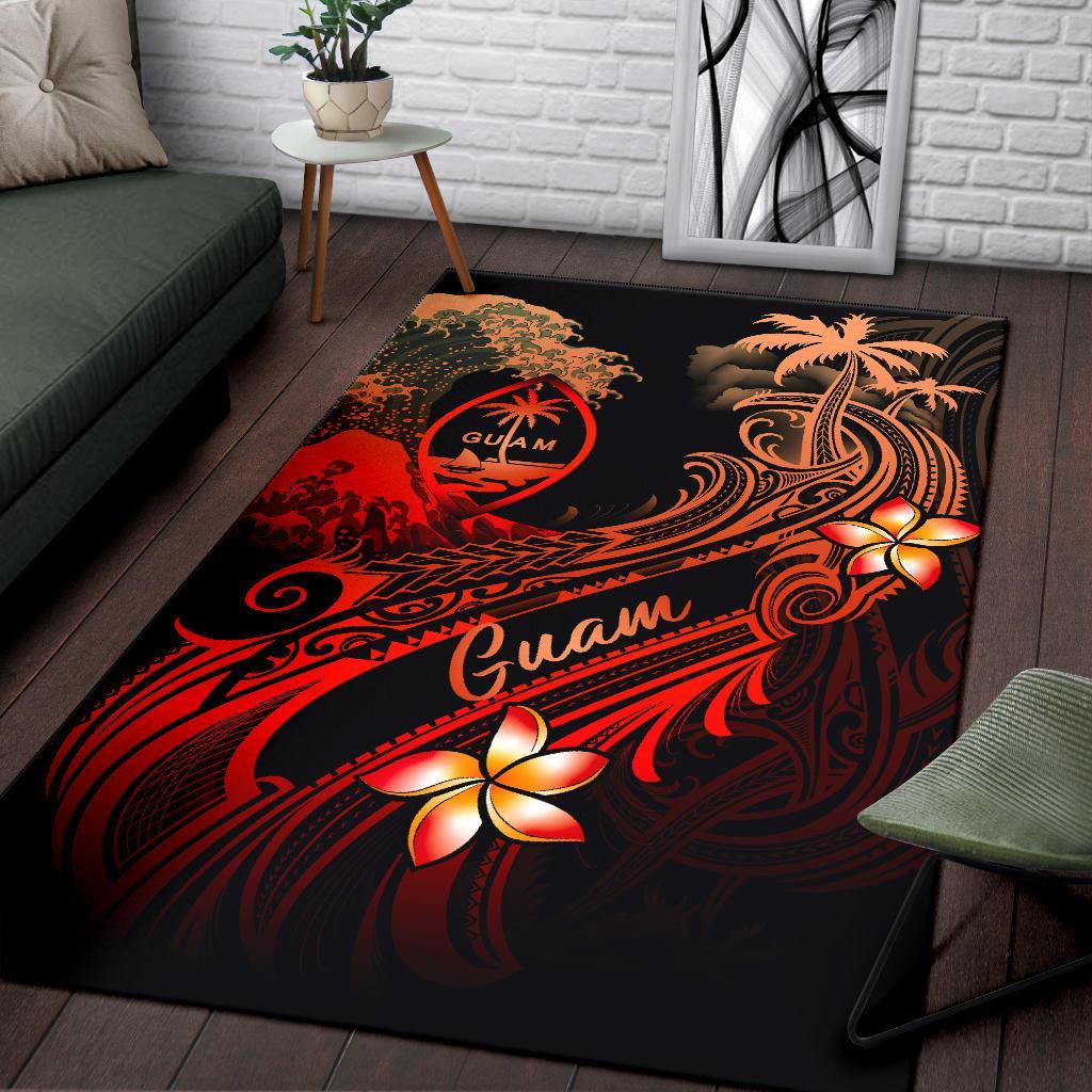 Guam Polynesian Area Rug - Plumeria Flowers And Waves-Myprintsy