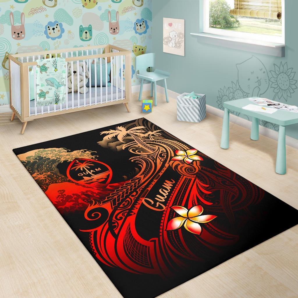 Guam Polynesian Area Rug - Plumeria Flowers And Waves-Myprintsy