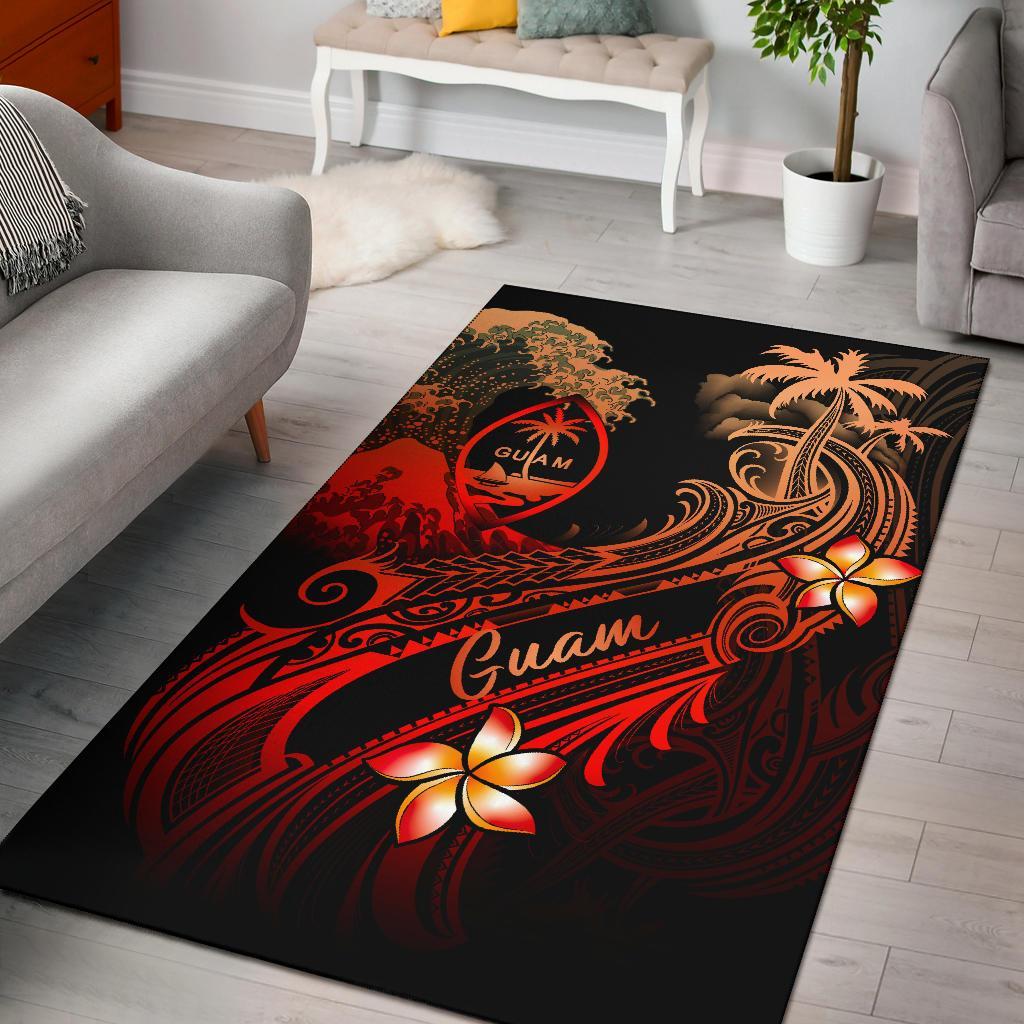 Guam Polynesian Area Rug - Plumeria Flowers And Waves-Myprintsy