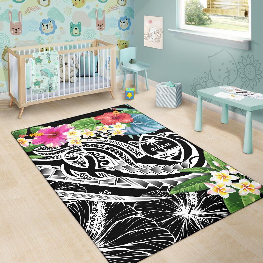 Guam Polynesian Area Rug - Summer Plumeria (Black)-Myprintsy