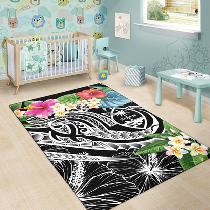 Guam Polynesian Area Rug - Summer Plumeria (Black)-Myprintsy