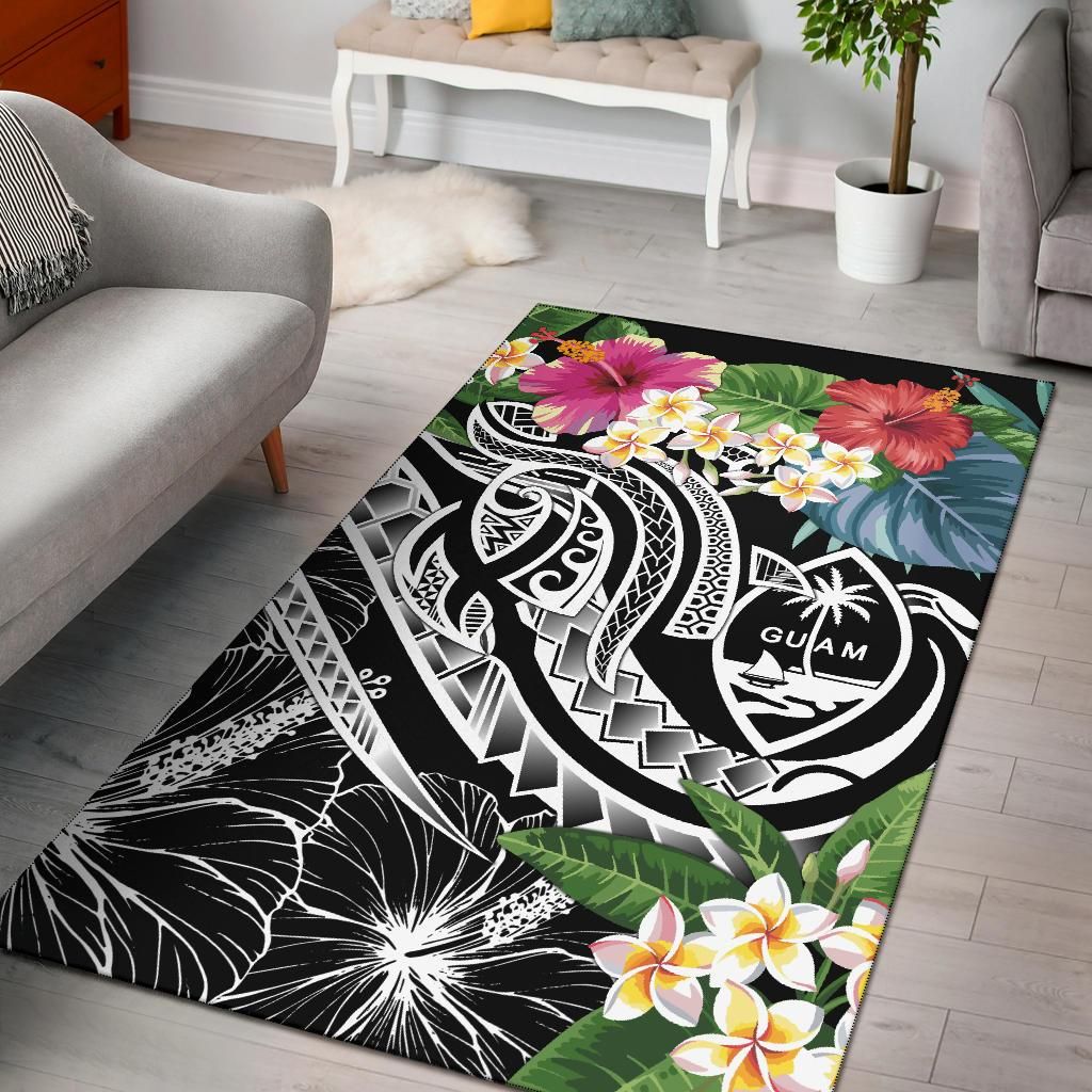 Guam Polynesian Area Rug - Summer Plumeria (Black)-Myprintsy