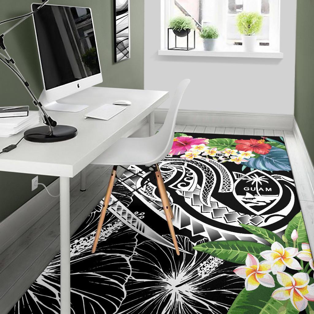 Guam Polynesian Area Rug - Summer Plumeria (Black)-Myprintsy