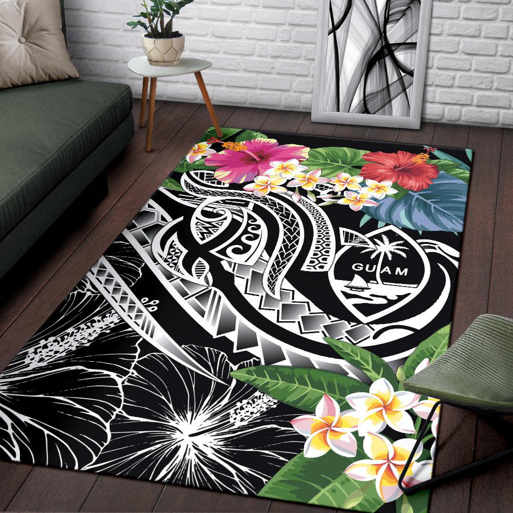 Guam Polynesian Area Rug - Summer Plumeria (Black)-Myprintsy