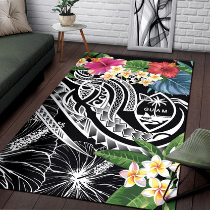 Guam Polynesian Area Rug - Summer Plumeria (Black)-Myprintsy