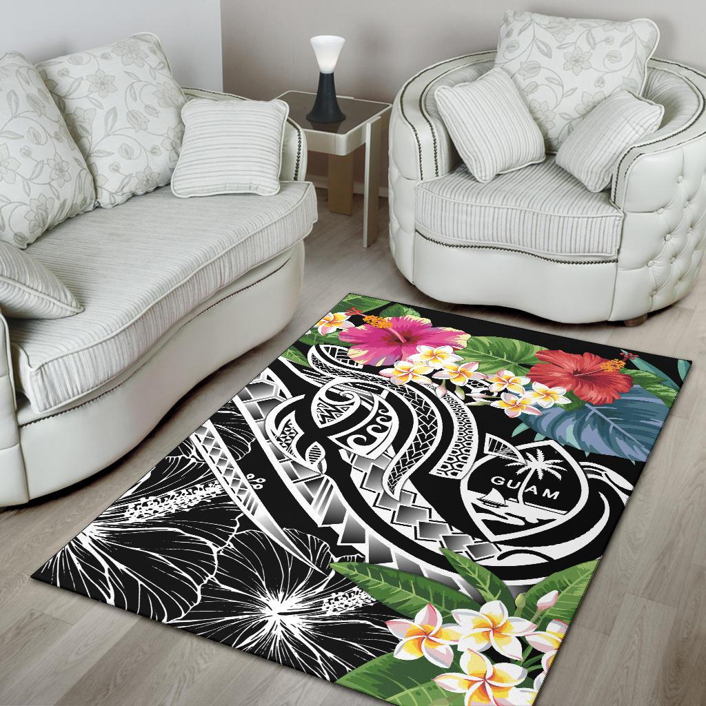 Guam Polynesian Area Rug - Summer Plumeria (Black)-Myprintsy