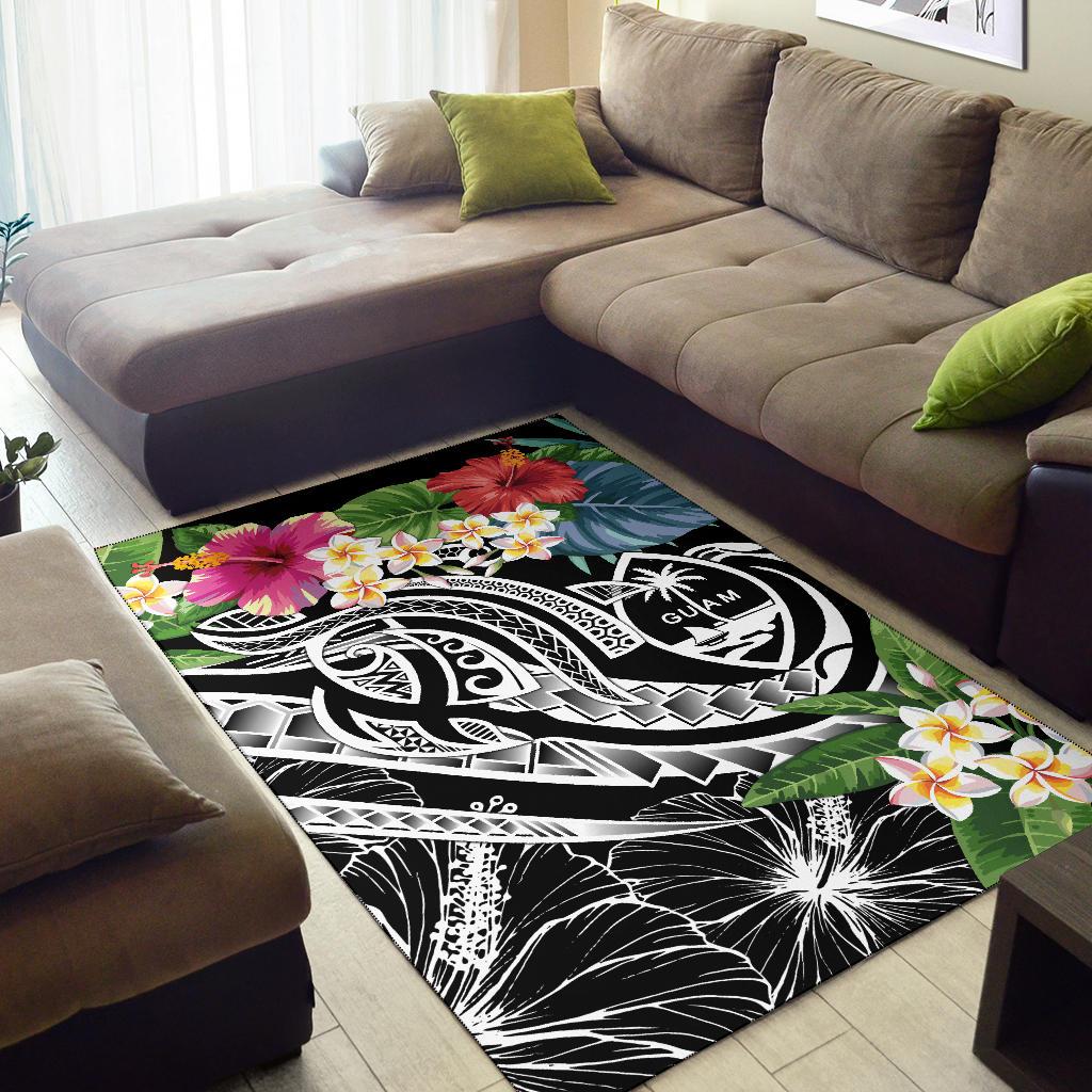 Guam Polynesian Area Rug - Summer Plumeria (Black)-Myprintsy