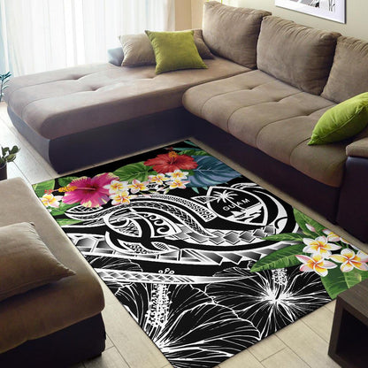 Guam Polynesian Area Rug - Summer Plumeria (Black)-Myprintsy