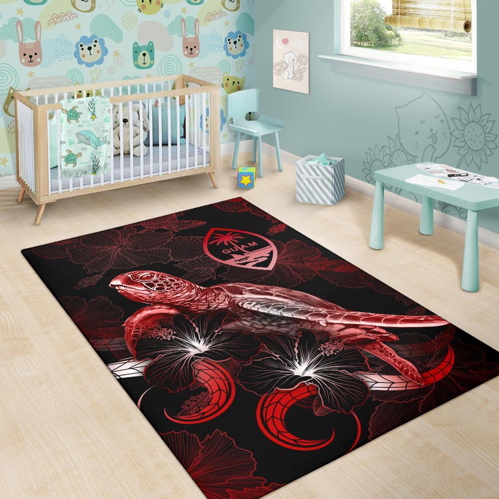 Guam Polynesian Area Rugs - Turtle With Blooming Hibiscus Red-Myprintsy