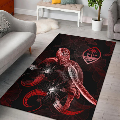 Guam Polynesian Area Rugs - Turtle With Blooming Hibiscus Red-Myprintsy