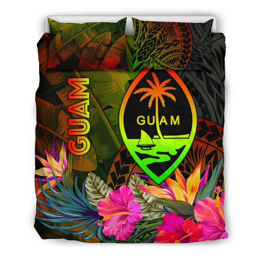 Guam Polynesian Bedding Set - Hibiscus And Banana Leaves
