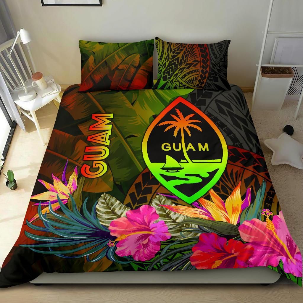 Guam Polynesian Bedding Set - Hibiscus And Banana Leaves