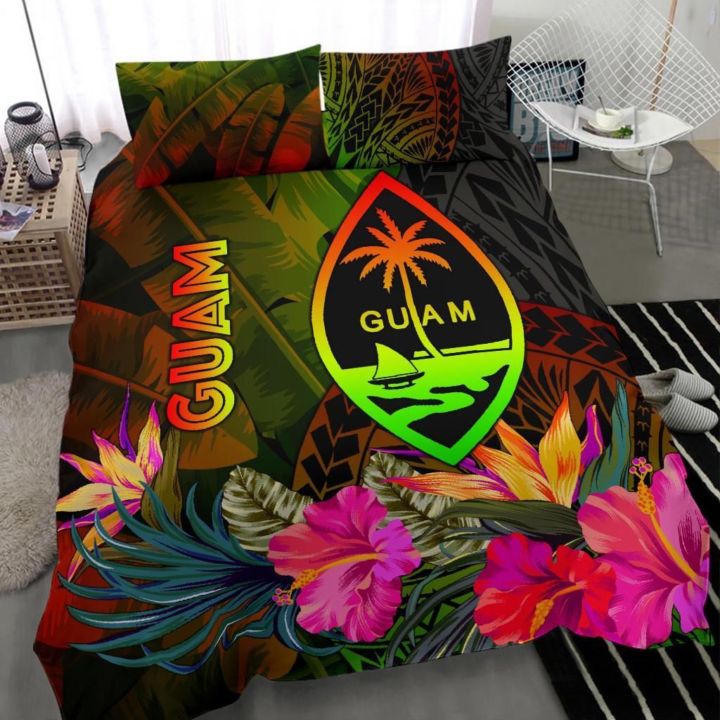 Guam Polynesian Bedding Set - Hibiscus And Banana Leaves