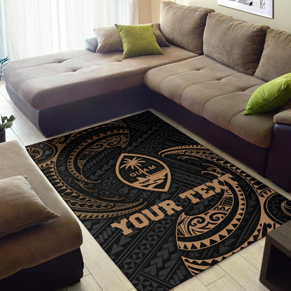 Guam Polynesian Custom Personalised Area Rug - Gold Tribal Wave-Myprintsy
