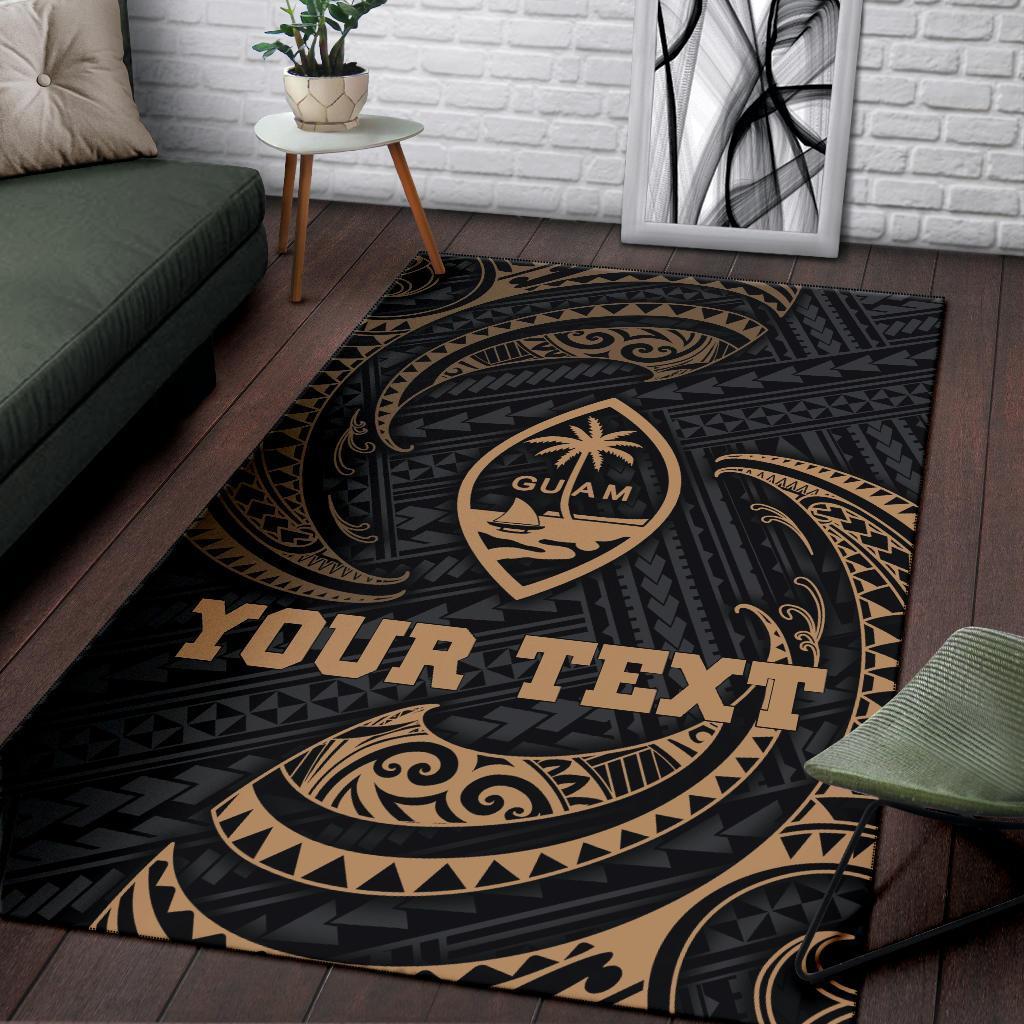 Guam Polynesian Custom Personalised Area Rug - Gold Tribal Wave-Myprintsy
