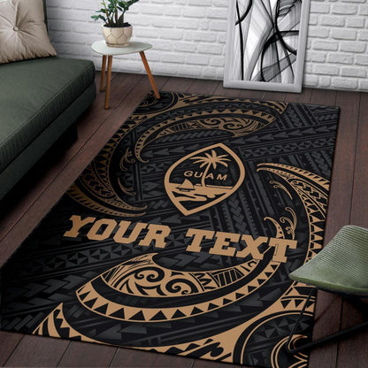 Guam Polynesian Custom Personalised Area Rug - Gold Tribal Wave-Myprintsy