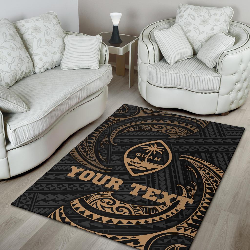 Guam Polynesian Custom Personalised Area Rug - Gold Tribal Wave-Myprintsy
