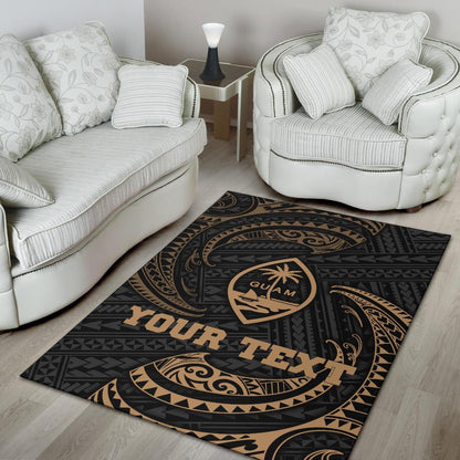 Guam Polynesian Custom Personalised Area Rug - Gold Tribal Wave-Myprintsy