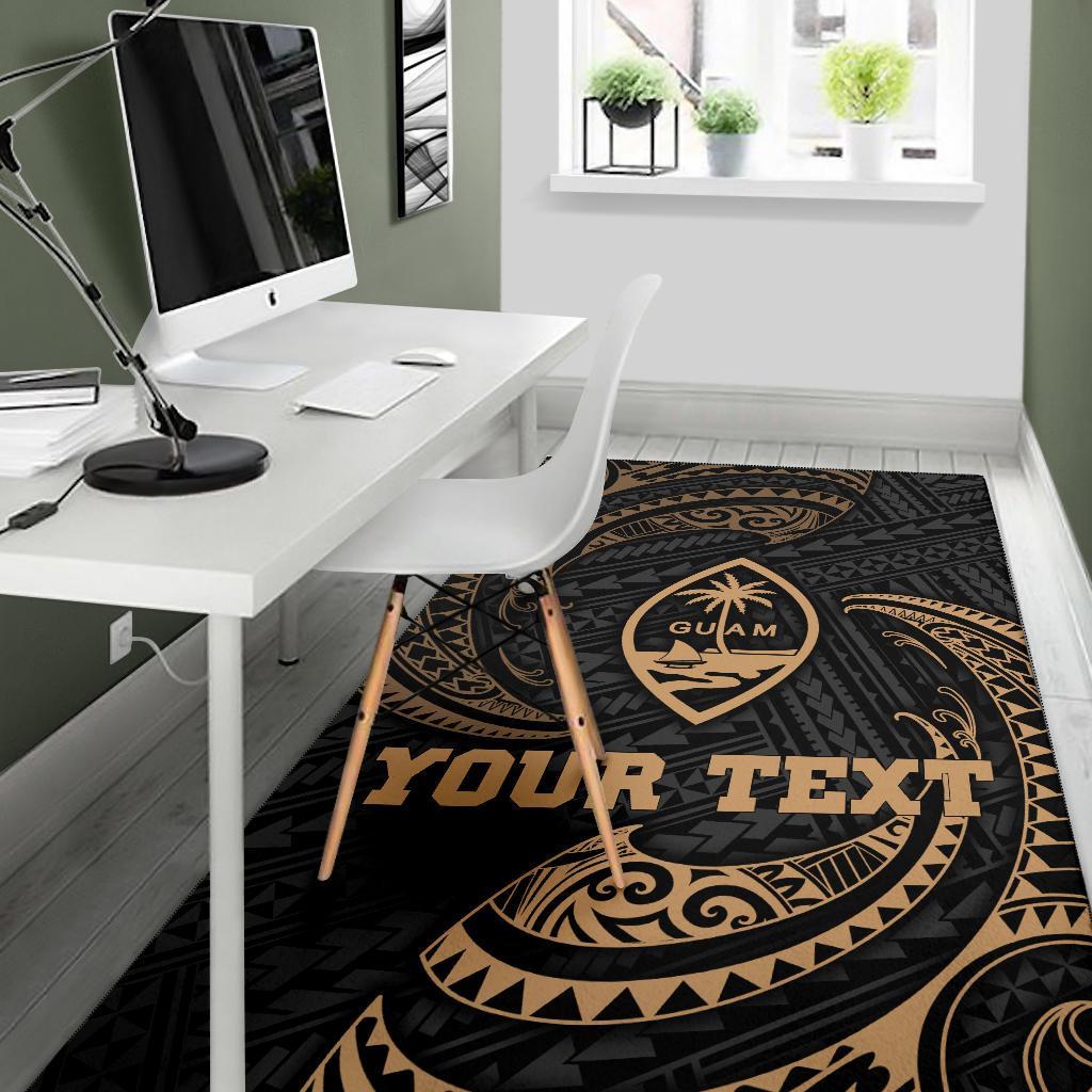 Guam Polynesian Custom Personalised Area Rug - Gold Tribal Wave-Myprintsy