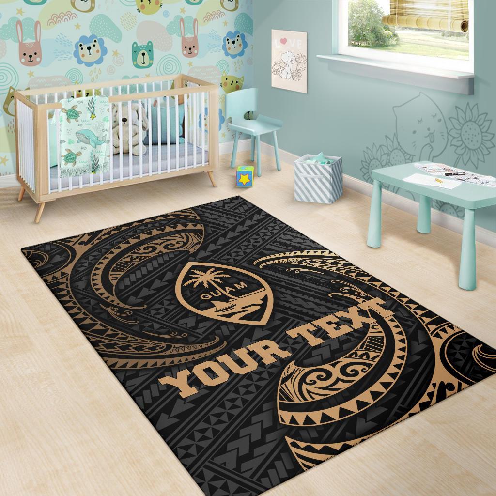 Guam Polynesian Custom Personalised Area Rug - Gold Tribal Wave-Myprintsy