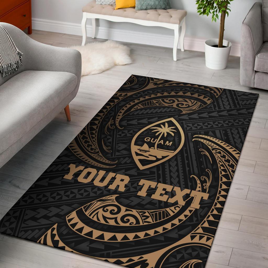 Guam Polynesian Custom Personalised Area Rug - Gold Tribal Wave-Myprintsy