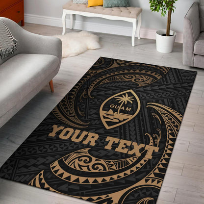 Guam Polynesian Custom Personalised Area Rug - Gold Tribal Wave-Myprintsy