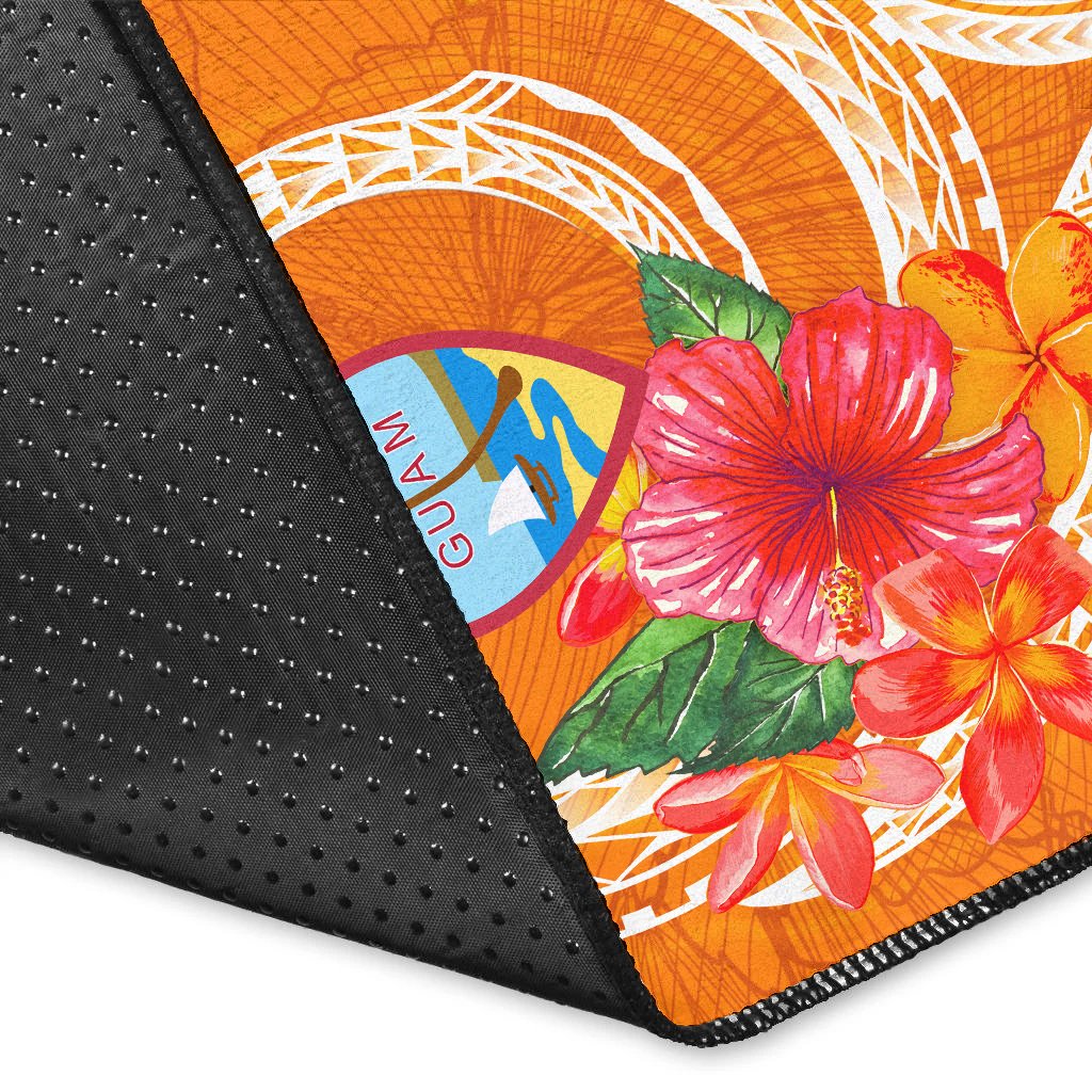 Guam Polynesian Custom Personalised Area Rug - Orange Floral With Seal-Myprintsy