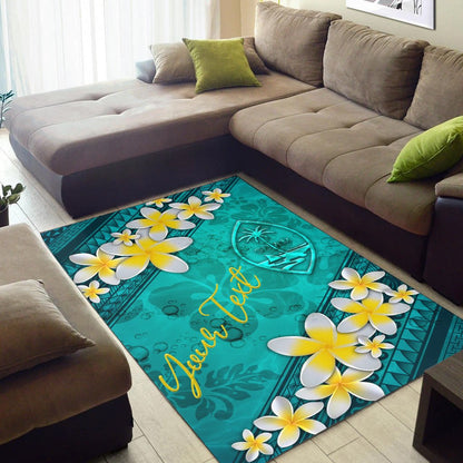 Guam Polynesian Custom Personalised Area Rug - Plumeria With Blue Ocean-Myprintsy