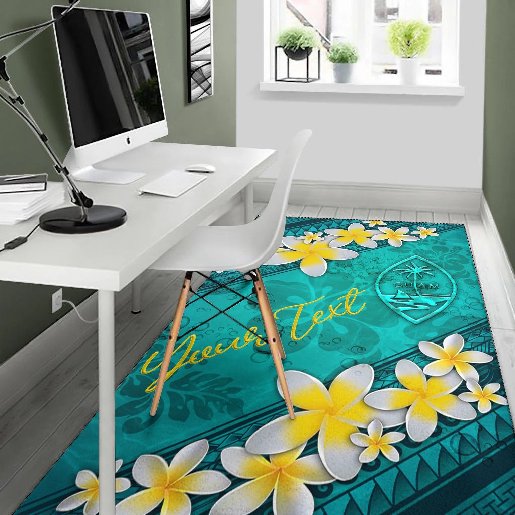 Guam Polynesian Custom Personalised Area Rug - Plumeria With Blue Ocean-Myprintsy