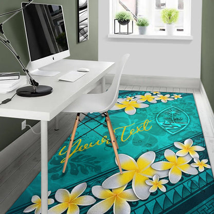 Guam Polynesian Custom Personalised Area Rug - Plumeria With Blue Ocean-Myprintsy