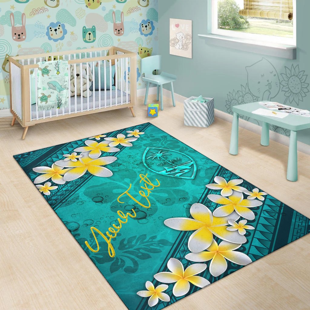 Guam Polynesian Custom Personalised Area Rug - Plumeria With Blue Ocean-Myprintsy