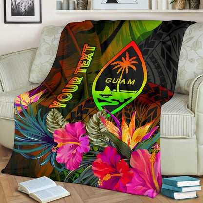 Guam Polynesian Personalised Premium Blanket - Hibiscus and Banana Leaves-Myprintsy