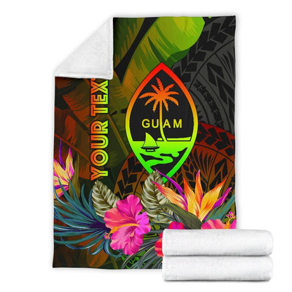 Guam Polynesian Personalised Premium Blanket - Hibiscus and Banana Leaves-Myprintsy