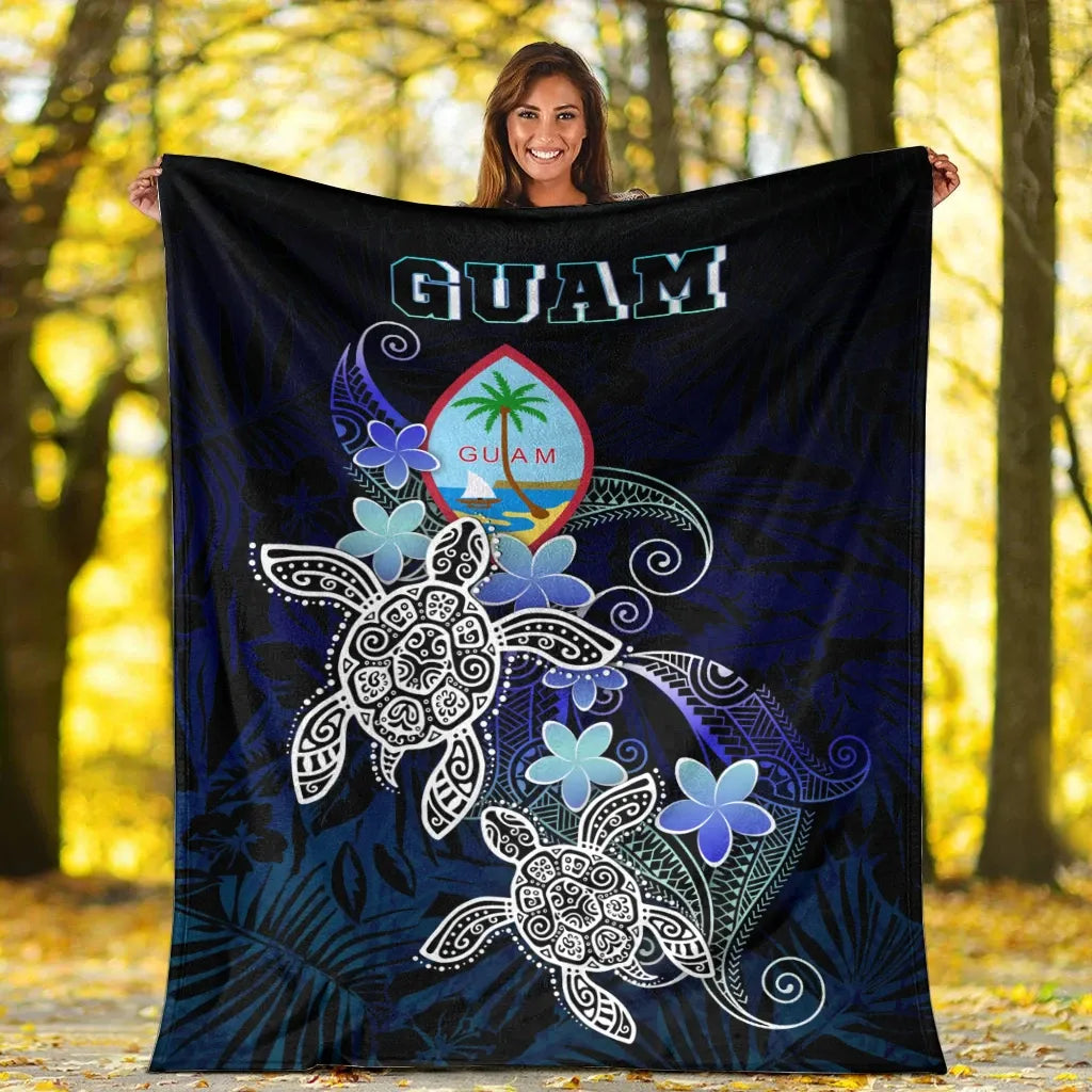 Guam Polynesian Premium Blanket - Blue Turtle Couple-Myprintsy