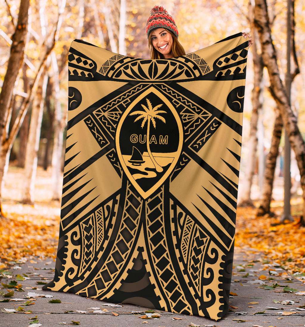 Guam Polynesian Premium Blanket - Guam Gold Seal with Polynesian Tattoo-Myprintsy