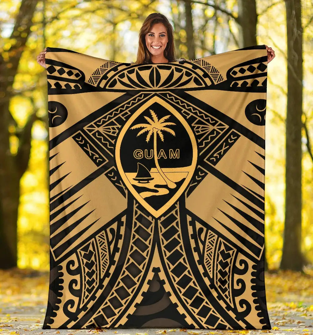 Guam Polynesian Premium Blanket - Guam Gold Seal with Polynesian Tattoo-Myprintsy